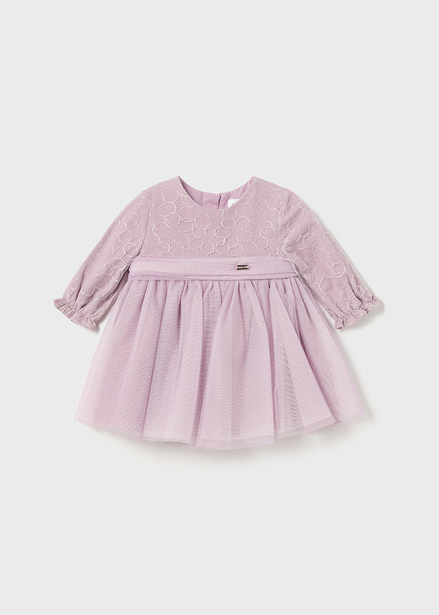 MAYORAL EMBROIDERED TULLE DRESS - MAUVE