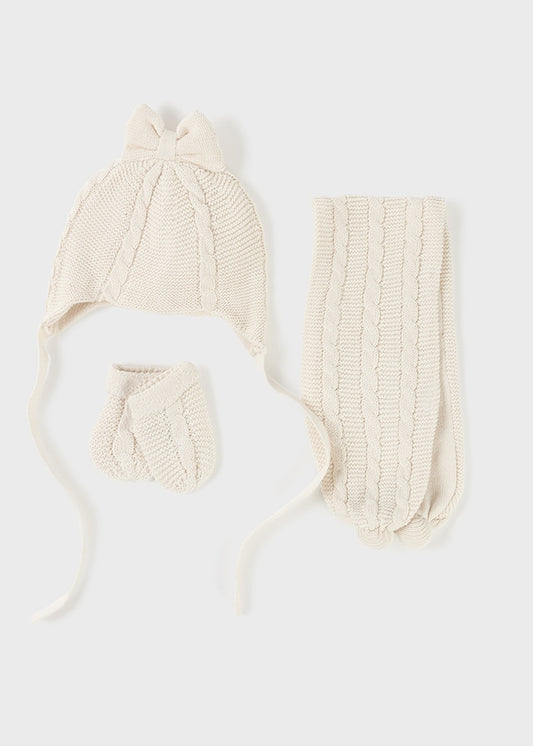 MAYORAL MITTENS, HAT AND SCARF SET- BEIGE