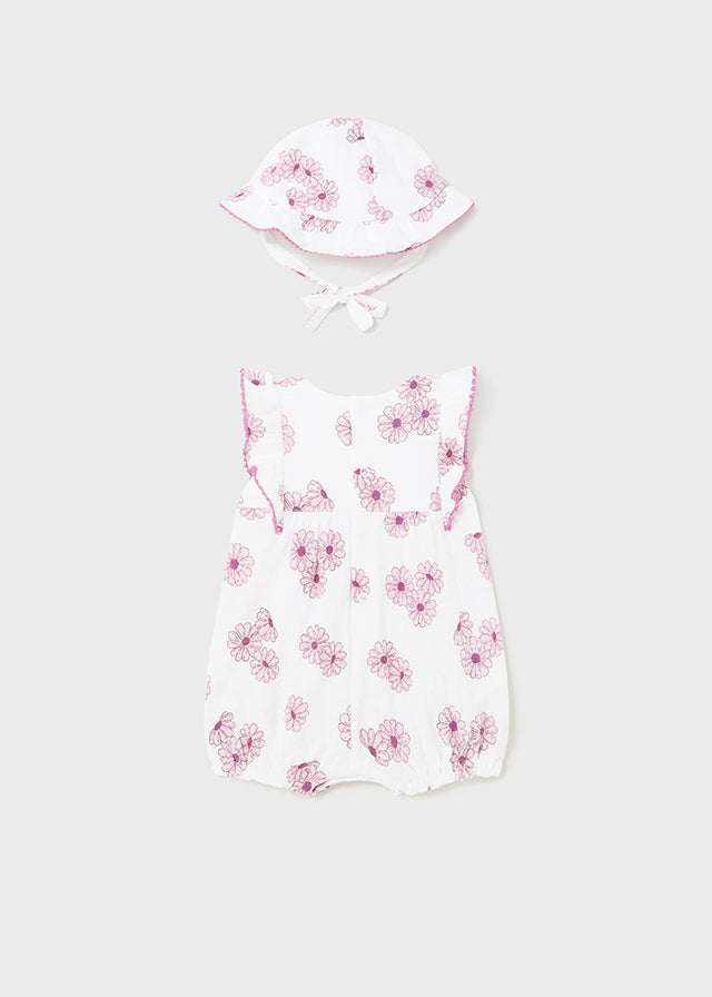 MAYORAL FLORAL ROMPER WITH HAT