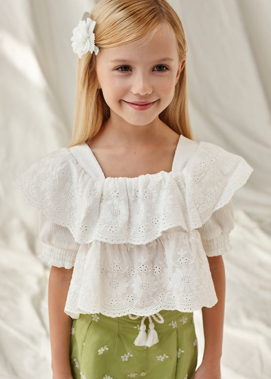 MAYORAL GIRLS RUFFLED EMBROIDERED TOP