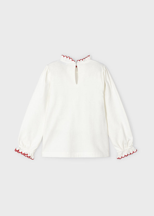 MAYORAL RED KNIT BLOUSE EMBROIDERED
