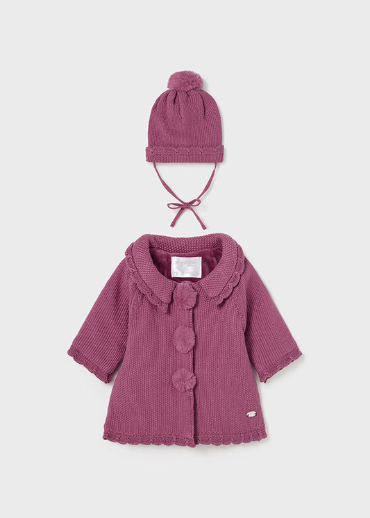 MAYORAL KNIT COAT WITH HAT - PINK