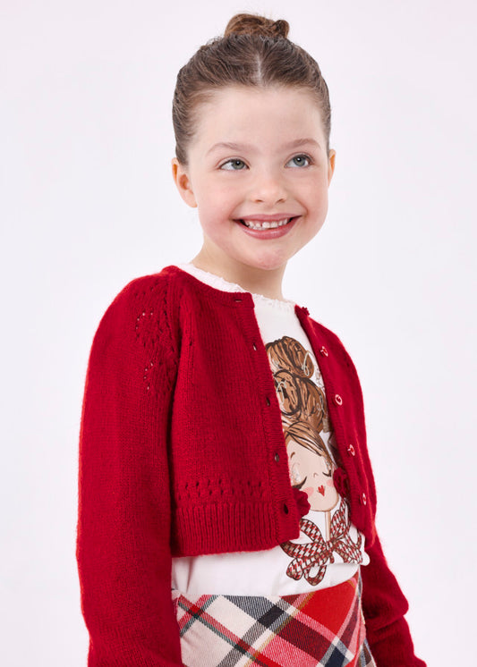 MAYORAL RED OPENWORK KNIT CARDIGAN
