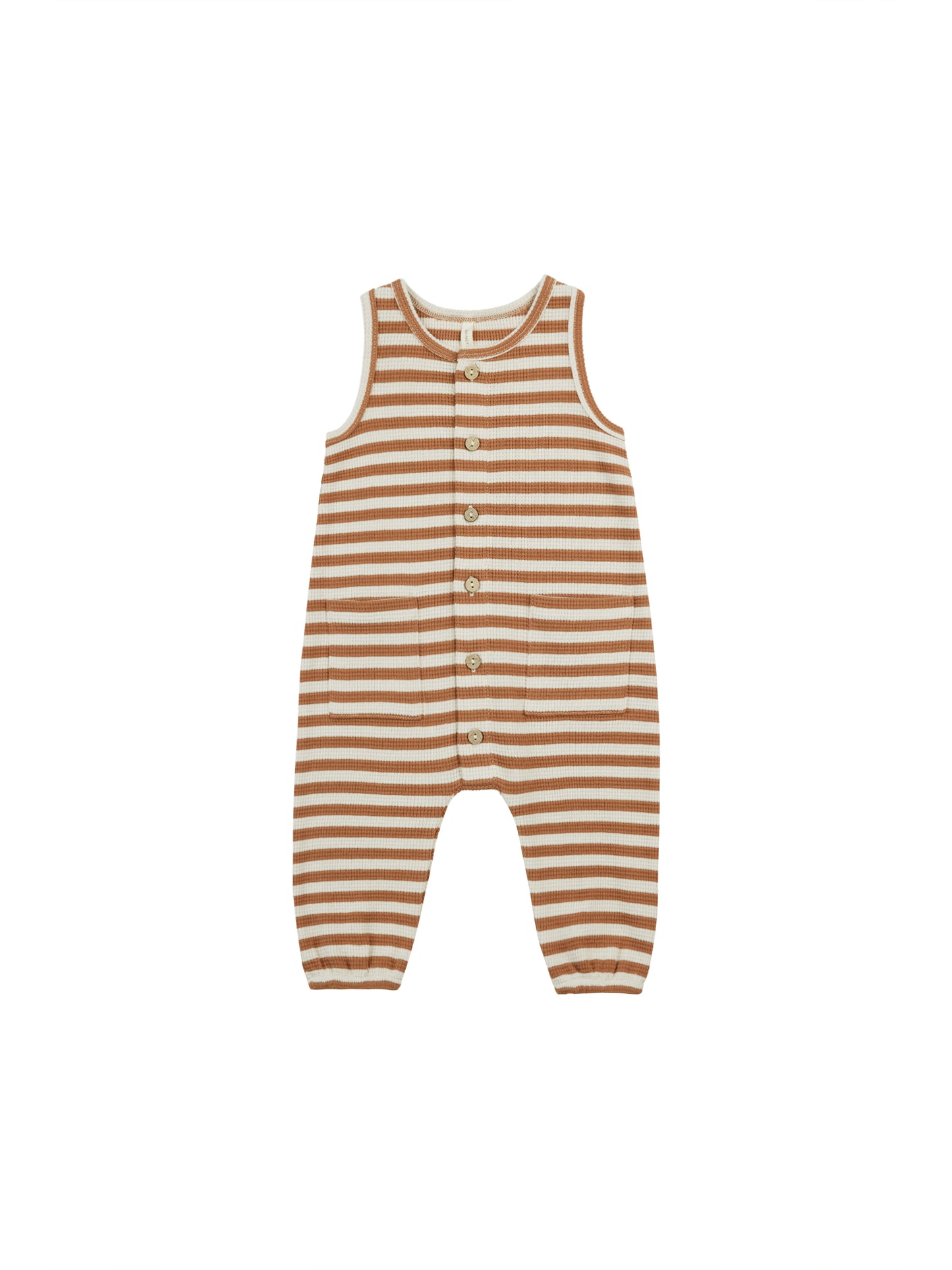 QUINCY MAE WAFFLE JUMPSUIT - CLAY STRIPE
