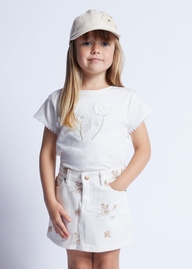 MAYORAL GIRLS TWILL SKIRT WITH EMBROIDERY