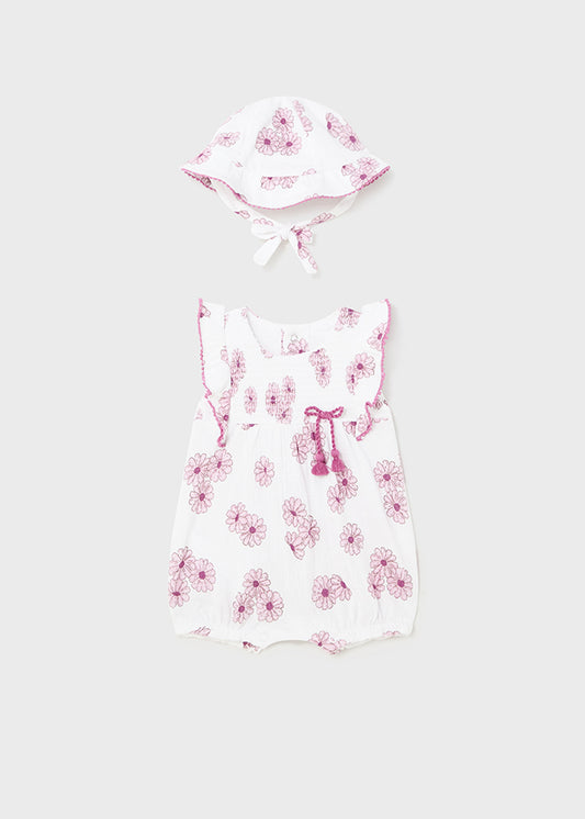 MAYORAL FLORAL ROMPER WITH HAT