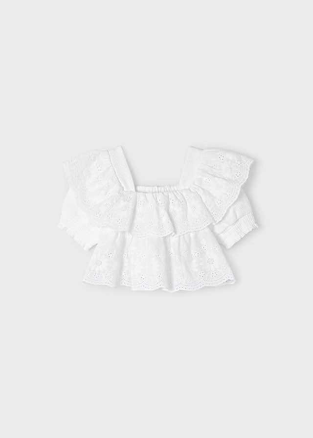 MAYORAL GIRLS RUFFLED EMBROIDERED TOP