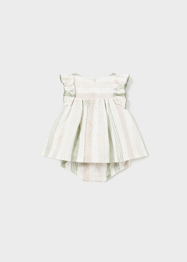 MAYORAL STRIPED LINEN DRESS AND BLOOMER SET