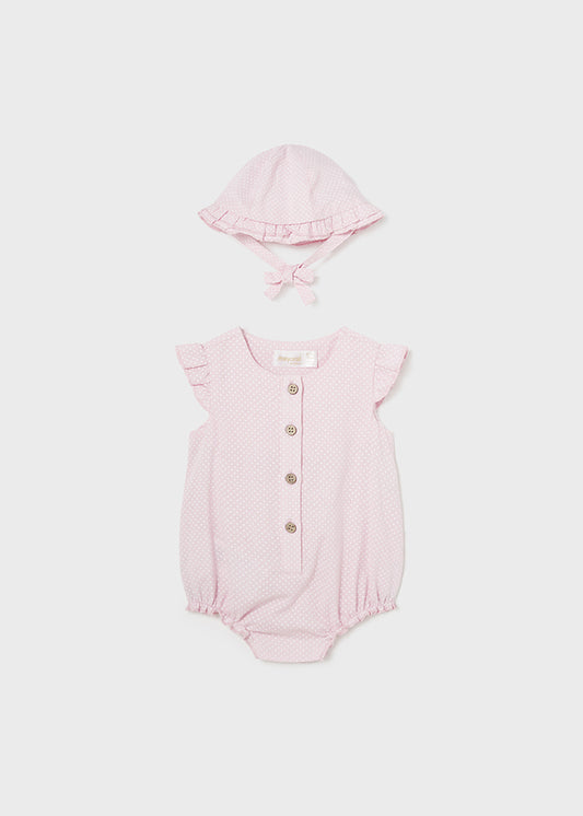 MAYORAL LINEN ROMPER WITH HAT - PINK