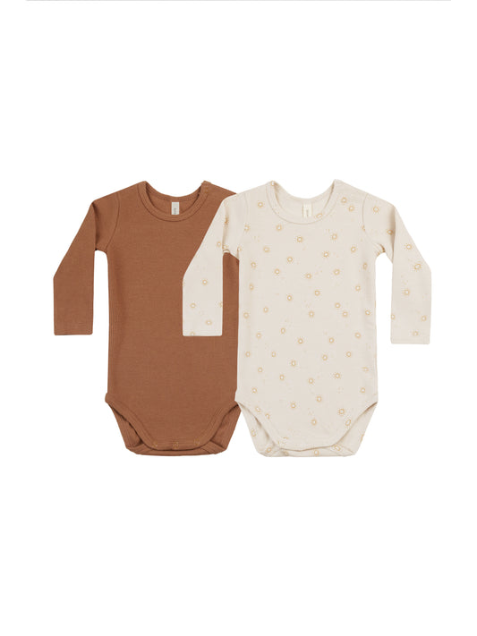 QUINCY MAE RIBBED BODYSUIT, 2 PACK - SUNS, CLAY