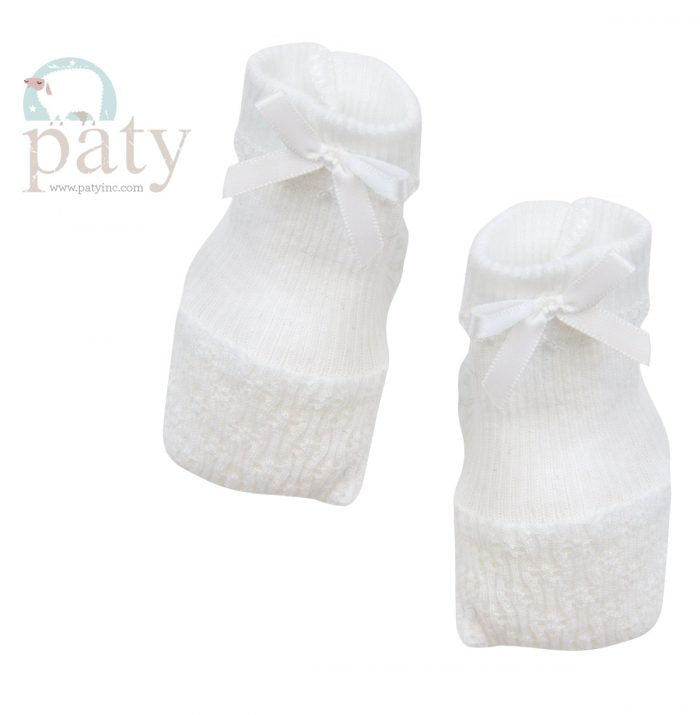 BOOTIES WITH BOW TRIM - WHITE
