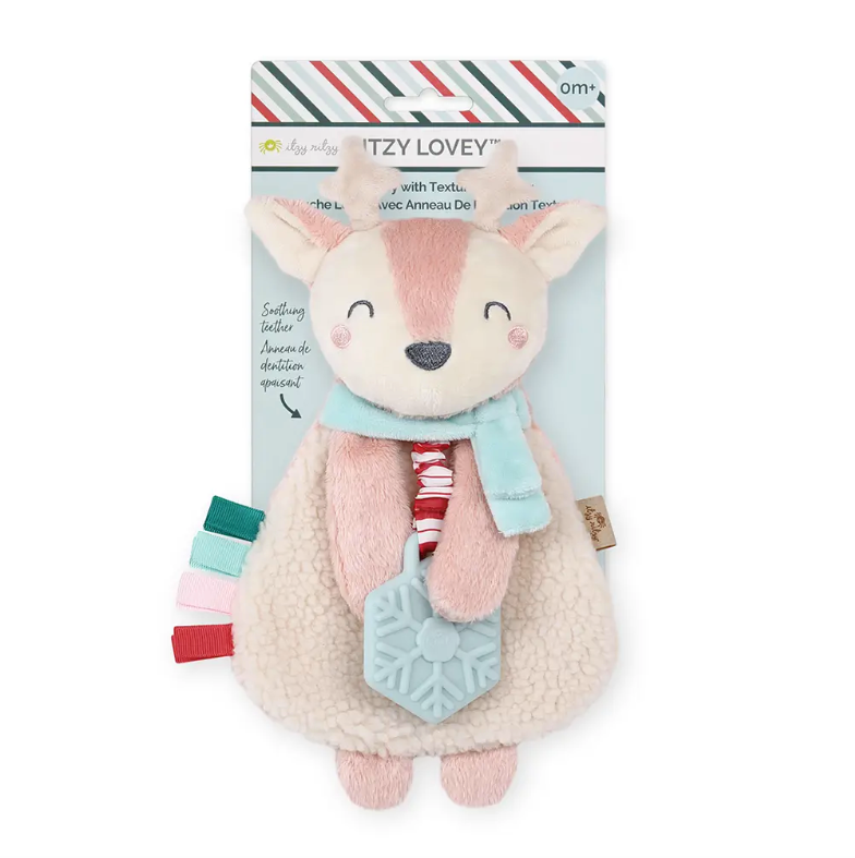 ITZY RITZY LOVEY HOLIDAY PINK REINDEER PLUSH + TEETHER TOY