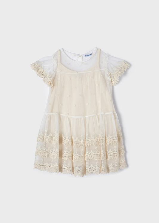 MAYORAL EMBROIDERED DRESS - IVORY