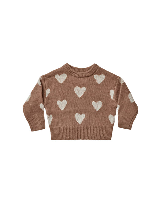KNIT PULLOVER HEARTS BROWN