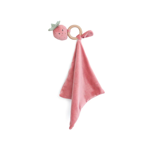 MON AMI PINK BERRY WOOD TEETHER SECURITY BLANKIE