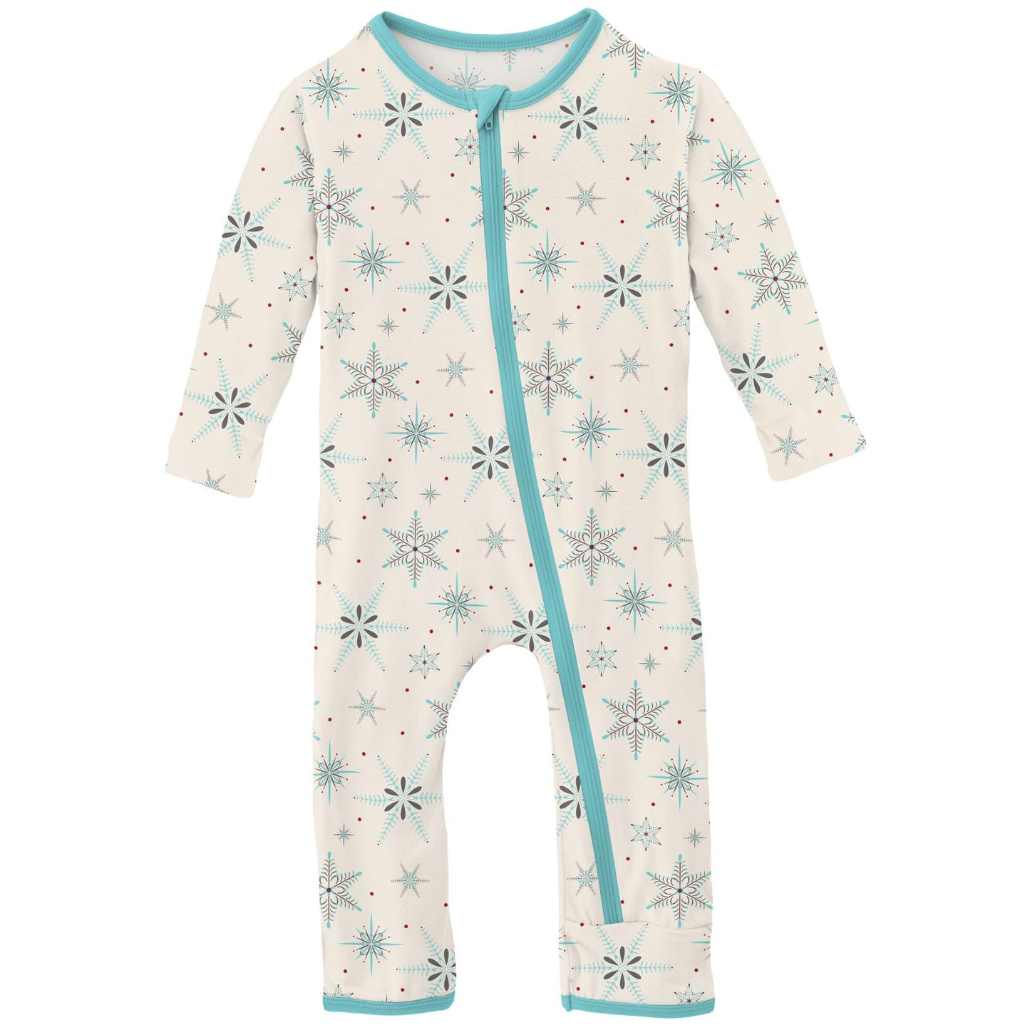 NATURAL SNOWFLAKES PRINT COVERALL WITH ZIPPER
