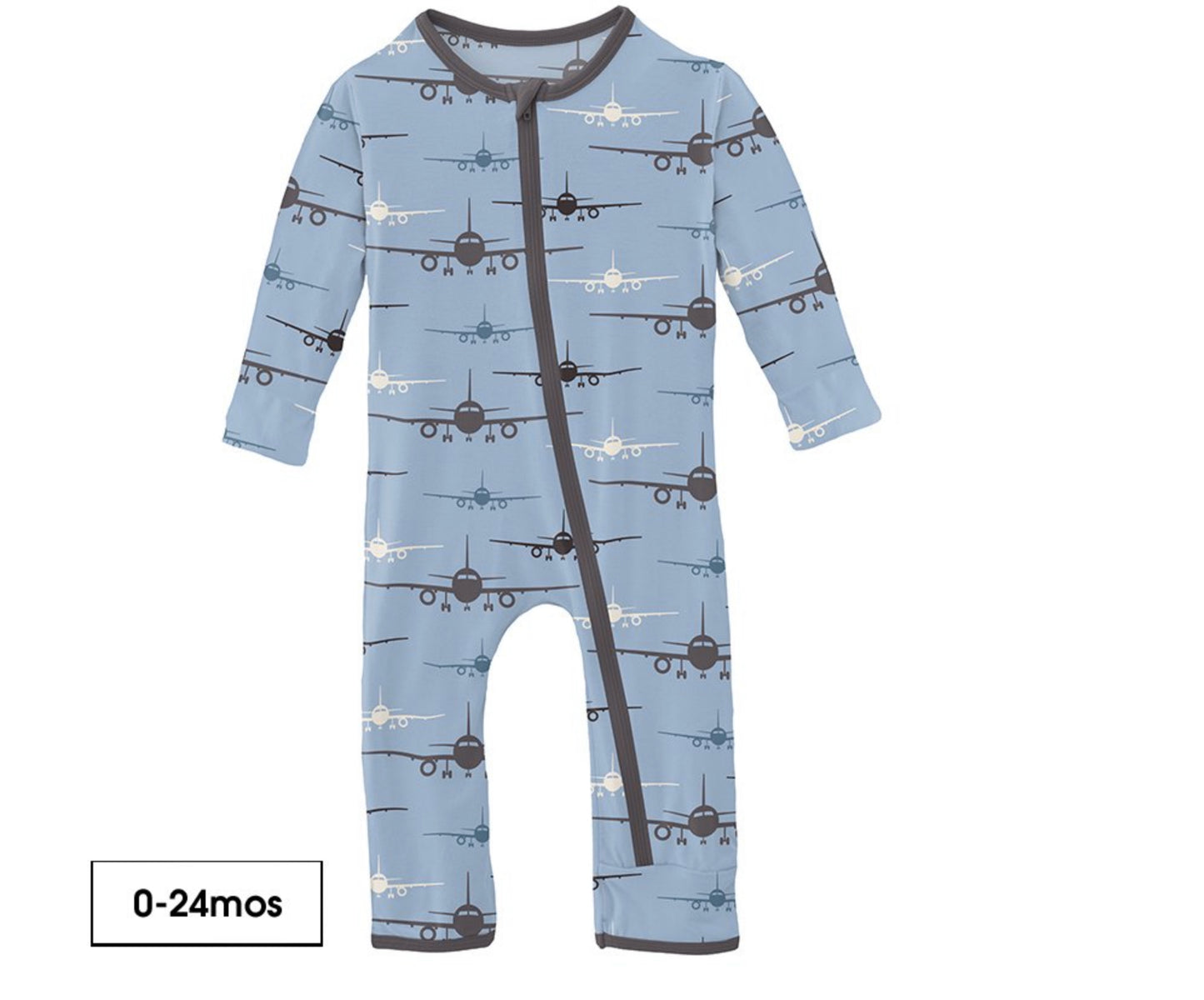 KICKEE PANTS PRINT COVERALL WITH ZIPPER - POND AIRPLANES
